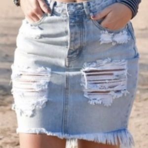 ONE TEASPOON 2020 High Waisted Long Rise Fitted Skirt Distressed Hi-Lo